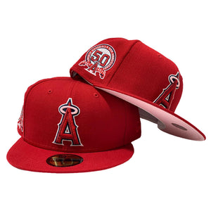LOS ANGELES ANGELS 50TH SEASONS RED PINK BRIM NEW ERA FITTED