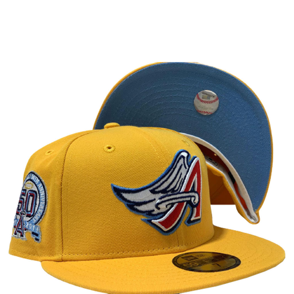 LOS ANGELES ANGELS 50TH SEASONS YELLOW CAP ICY BRIM NEW ERA FITTED HAT