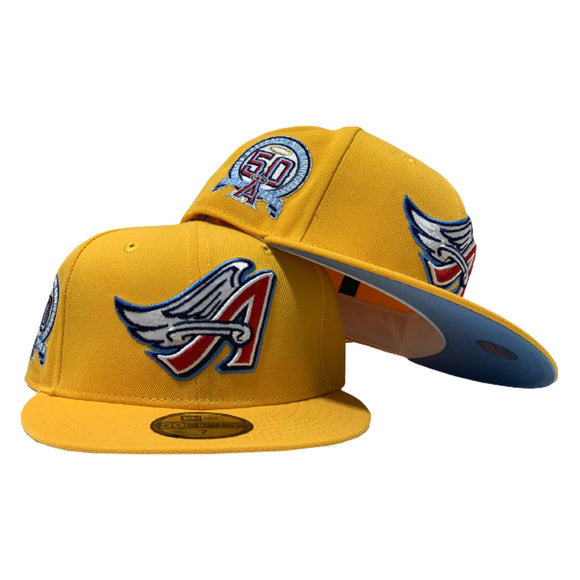 LOS ANGELES ANGELS 50TH SEASONS YELLOW CAP ICY BRIM NEW ERA FITTED HAT