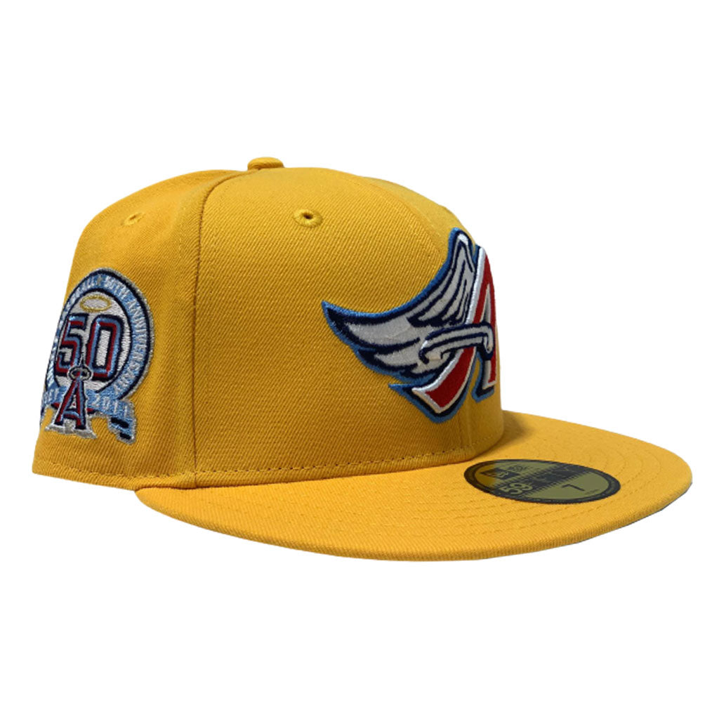 LOS ANGELES ANGELS 50TH SEASONS YELLOW CAP ICY BRIM NEW ERA FITTED HAT