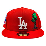 LOS ANGELS DODGERS 60TH SEASON RED PALM TREE PINK BRIM NEW ERA FITTED HAT