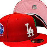 LOS ANGELS DODGERS 60TH SEASON RED PALM TREE PINK BRIM NEW ERA FITTED HAT