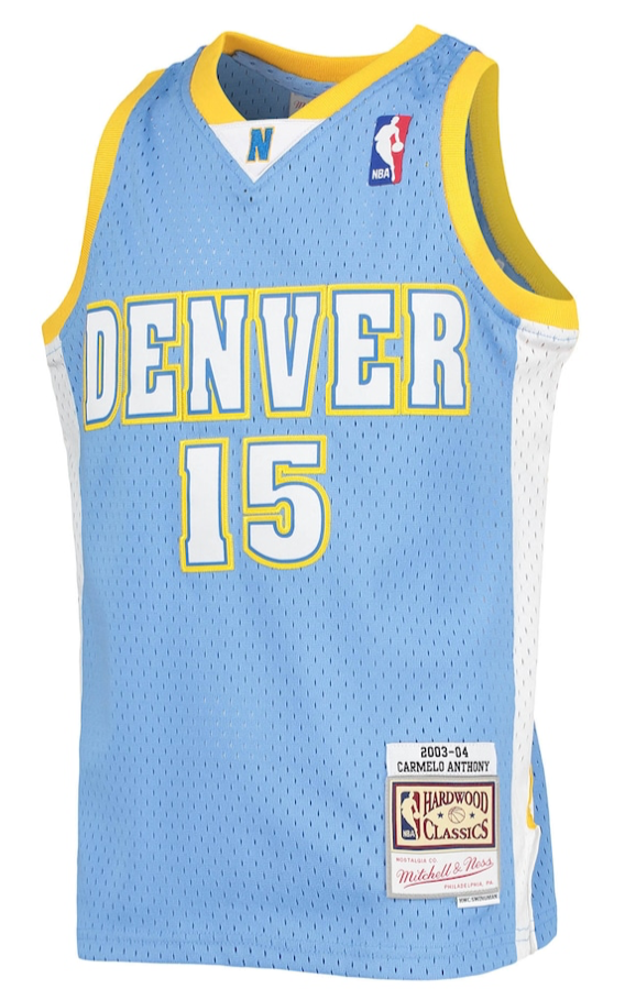 CARMELO ANTHONY DENVER NUGGETS MITCHELL & NESS 2003 SWINGMAN JERSEY