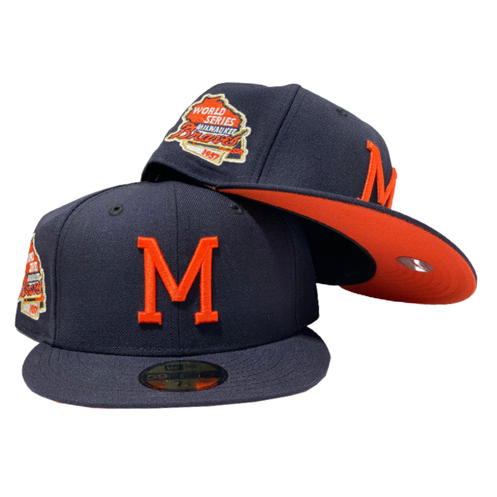 MILWAUKEE BRAVES  1957 WORLD SERIES NAVY ORANGE BRIM NEW ERA FITTED HAT