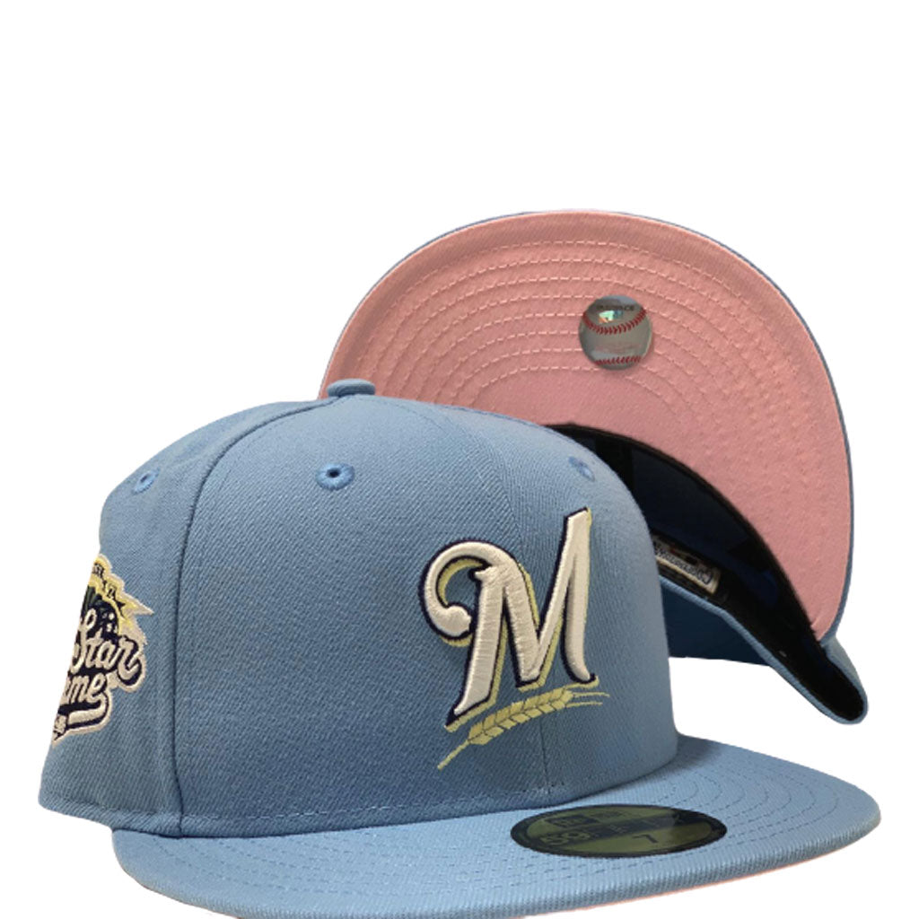MILWAUKEE BREWERS 2002 ALL STAR SKY BLUE COTTON CANDY PINK BRIM NEW ERA FITTED HAT