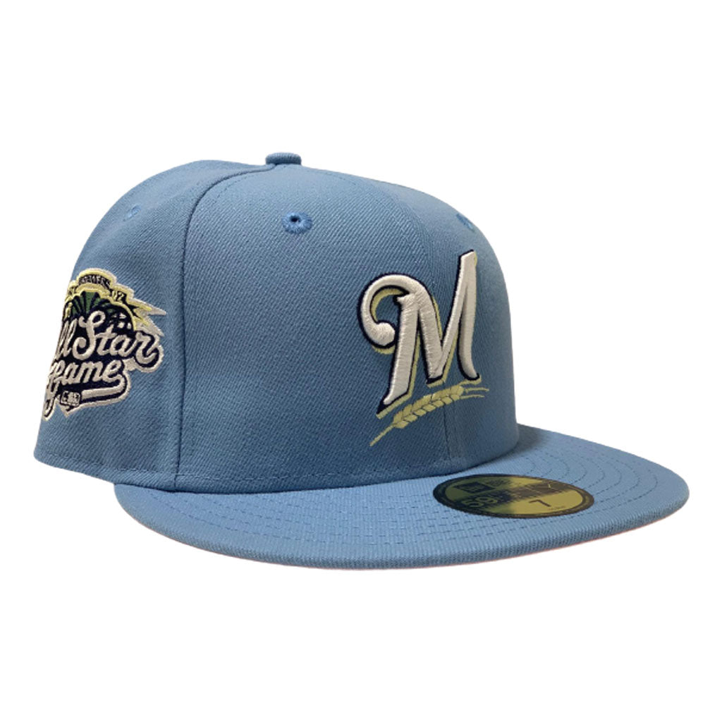 MILWAUKEE BREWERS 2002 ALL STAR SKY BLUE COTTON CANDY PINK BRIM NEW ERA FITTED HAT