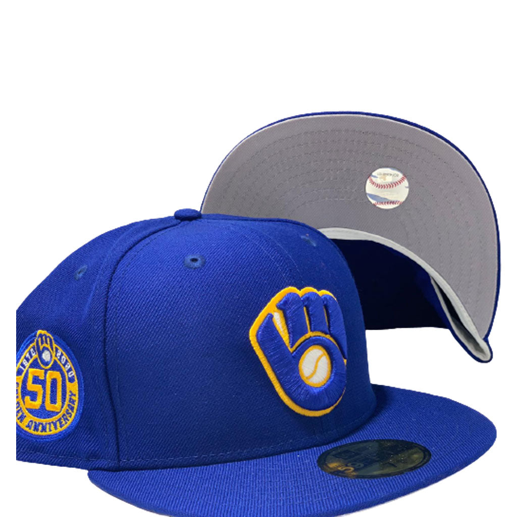 MILWAUKEE BREWERS 50TH SEASON ROYAL GRAY BRIM NEW ERA FITTED HAT