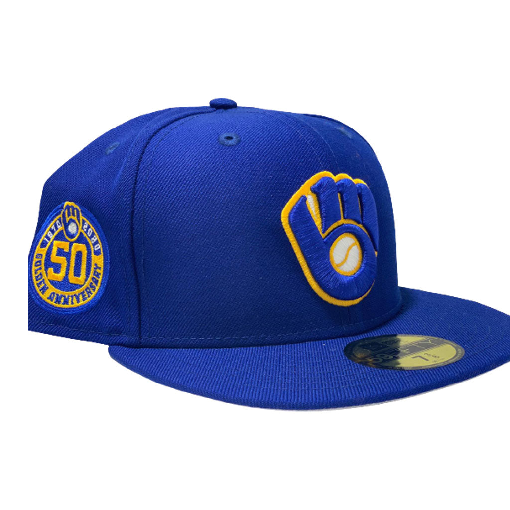 MILWAUKEE BREWERS 50TH SEASON ROYAL GRAY BRIM NEW ERA FITTED HAT