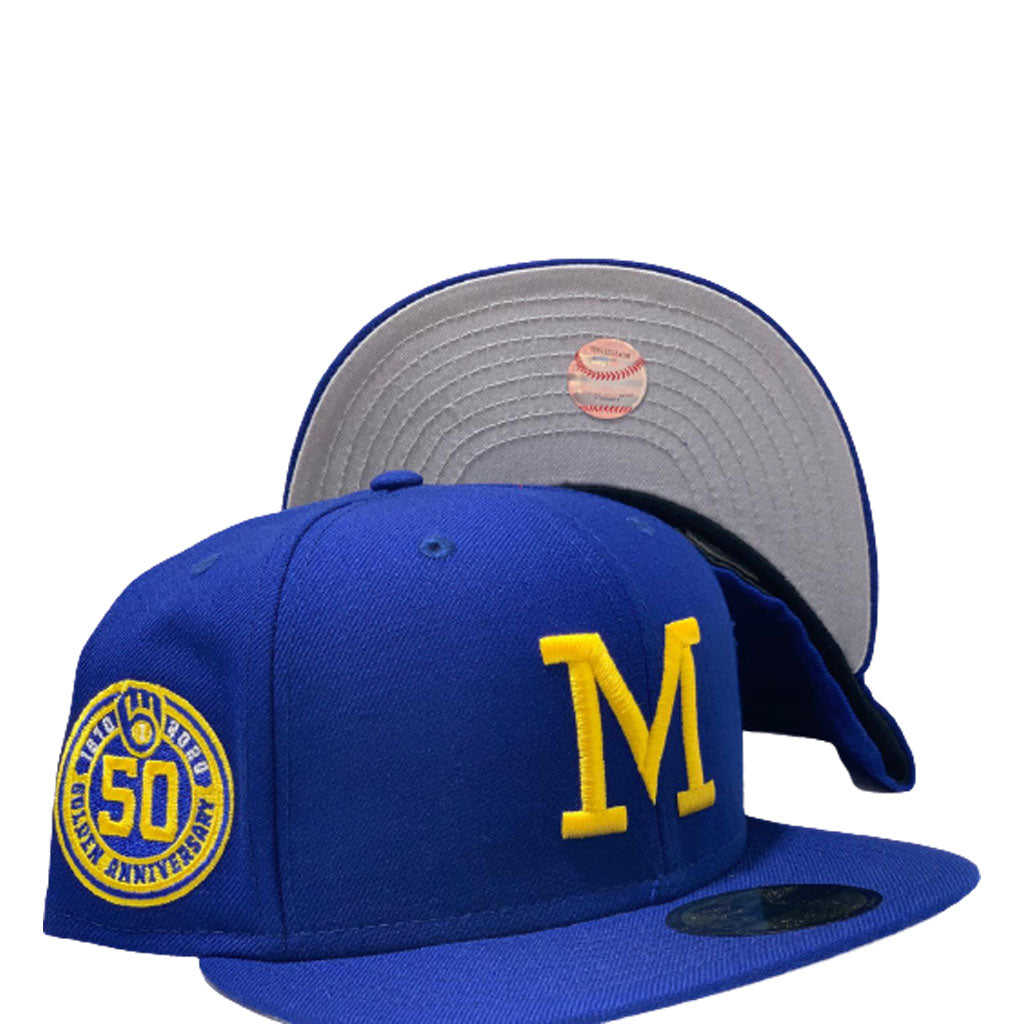 MILWAUKEE BREWERS 50TH SEASONS ROYAL GRAY BRIM NEW ERA FITTED HAT