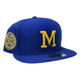 MILWAUKEE BREWERS 50TH SEASONS ROYAL GRAY BRIM NEW ERA FITTED HAT