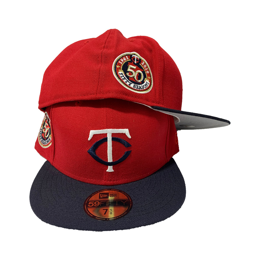 MINNESOTA TWINS RED TOP WITH NAVY BLUE VISOR FITTED CAP