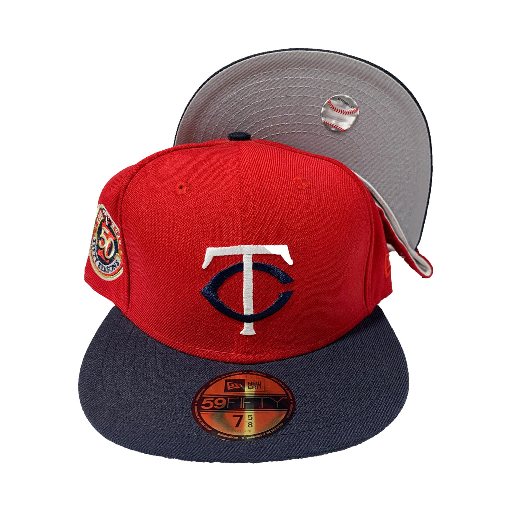 MINNESOTA TWINS RED TOP WITH NAVY BLUE VISOR FITTED CAP