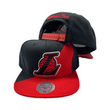 MITCHELL AND NESS NBA QUADRIGA BLACK/ RED  LOS ANGELES LAKERS  SNAPBACK HAT