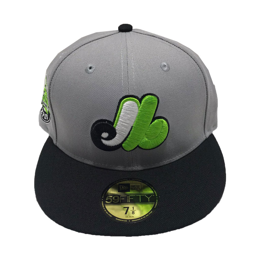 MONTREAL EXPOS NEW ERA FITTED 59FIFTY HAT LIGHT GRAY BLACK LIME GREEN