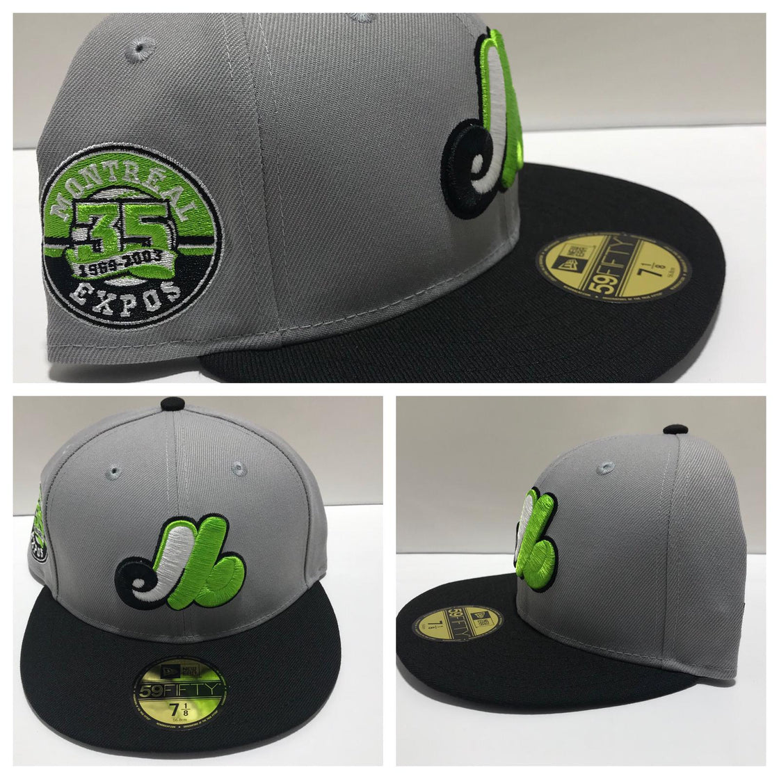 MONTREAL EXPOS NEW ERA FITTED 59FIFTY HAT LIGHT GRAY BLACK LIME GREEN