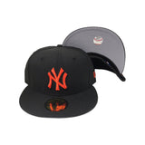 NEW ERA ALL BLACK NEW YORK YANKEES CAP ORANGE LOGO 59FIFTY FITTED HAT