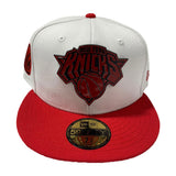 NEW YORK KNICKS 59FIFTY NEW ERA WHITE TOP WITH RED VISOR HAT