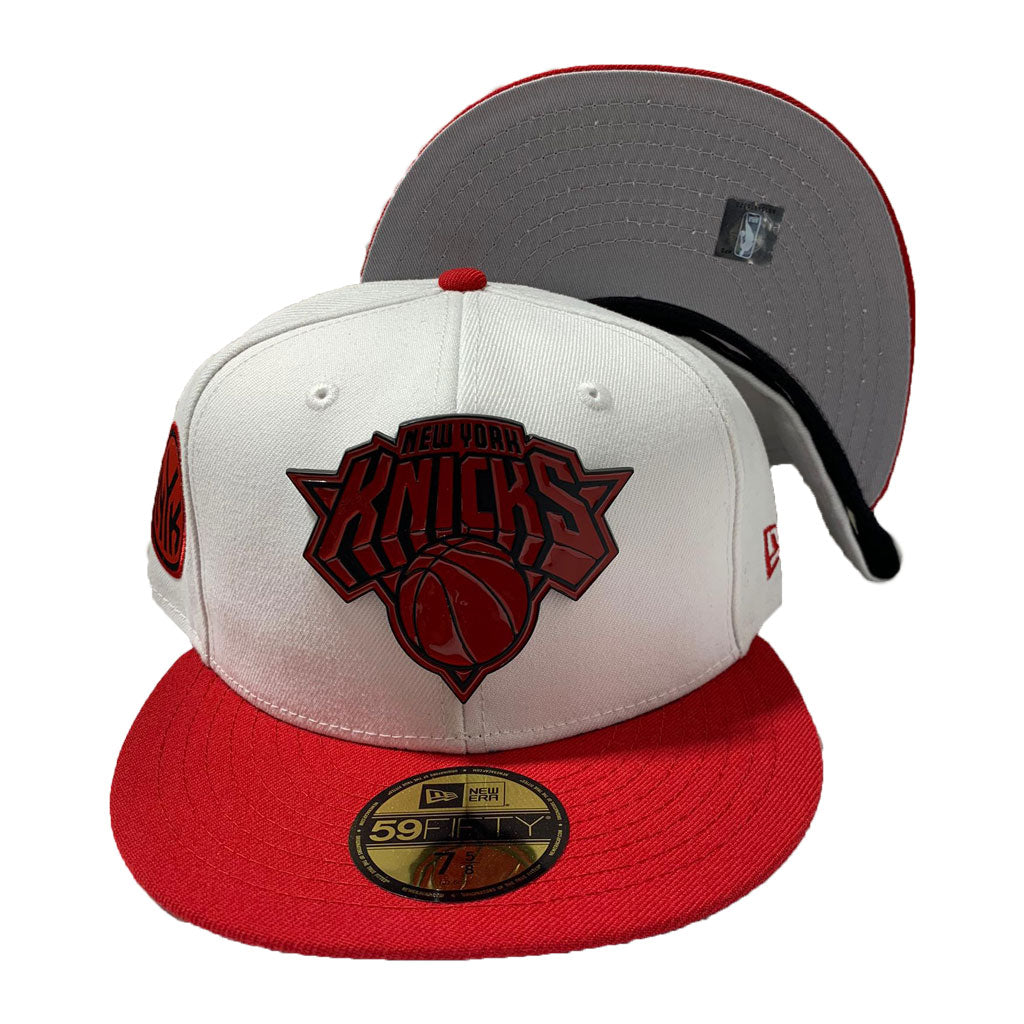 NEW YORK KNICKS 59FIFTY NEW ERA WHITE TOP WITH RED VISOR HAT