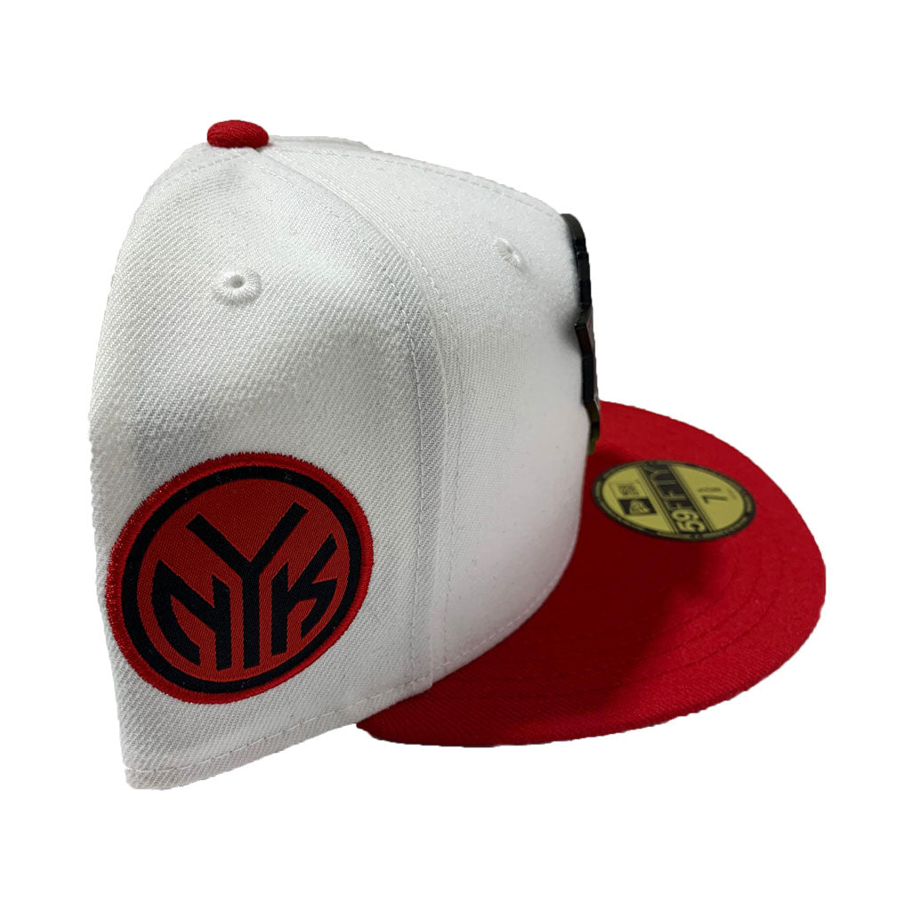 NEW YORK KNICKS 59FIFTY NEW ERA WHITE TOP WITH RED VISOR HAT