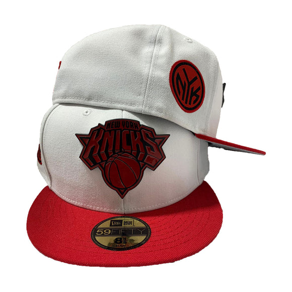 NEW YORK KNICKS 59FIFTY NEW ERA WHITE TOP WITH RED VISOR HAT