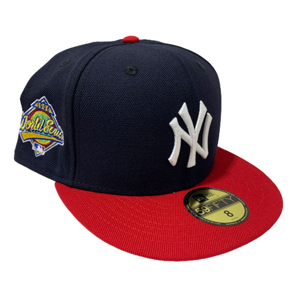 NEW YORK YANKEE NAVY BLUE TOP AND RED VISOR 1996 WORLD SERIES NEW ERA FITTED HAT