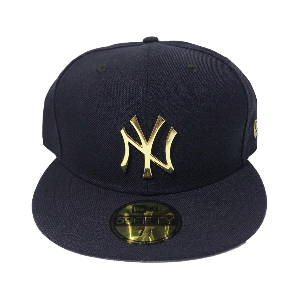 NEW YORK YANKEES NAVY METAL GOLD LOGO NEW ERA 59FIFTY FITTED HAT