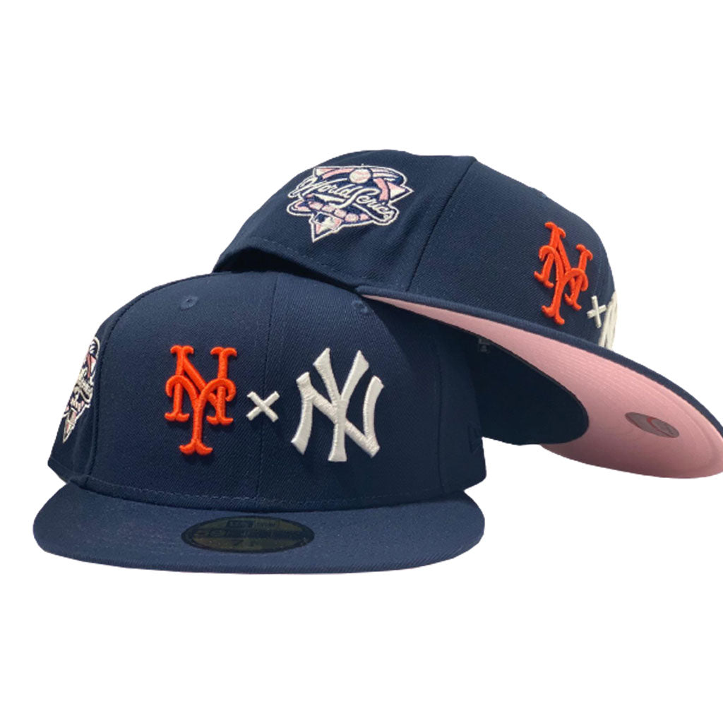 NEW YORK YANKEES VS METS SUBWAY SERIES LIGHT NAVY PINK BRIM NEW ERA FITTED