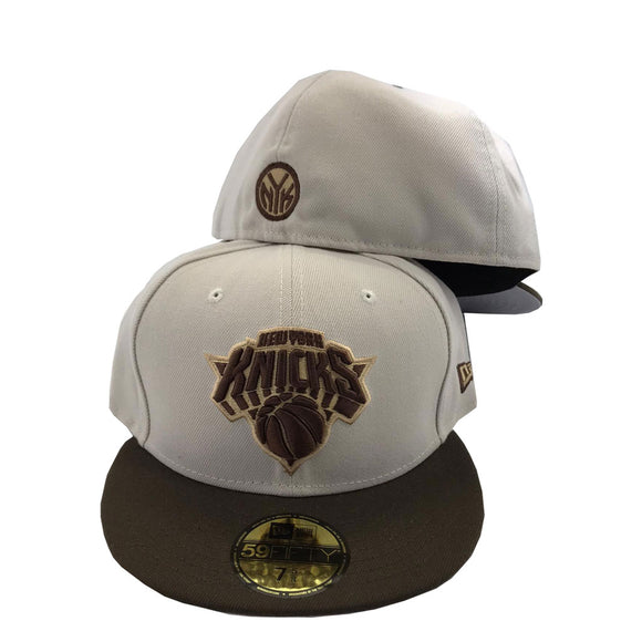New York Knicks Off White Brown New Era Fitted Hat