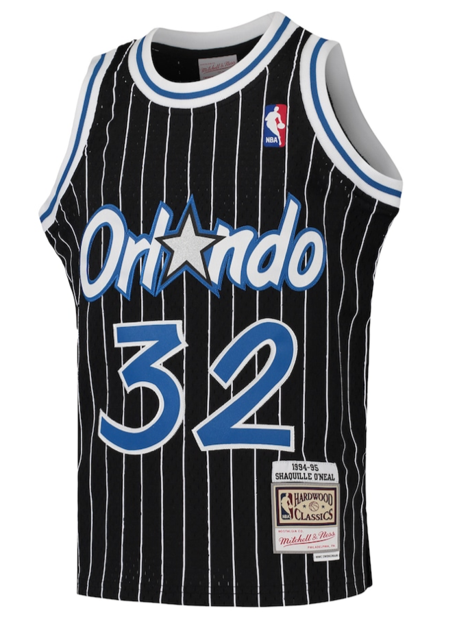 SHAQUILLE O'NEAL ORLANDO MAGIC PIN STRIPE MITCHELL & NESS 1994 SWINGMAN JERSEY