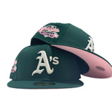 OAKLAND ATHLETICS 1989 BATTLE OF THE BAY GREEN PINK BRIM NEW ERA FITTED HAT