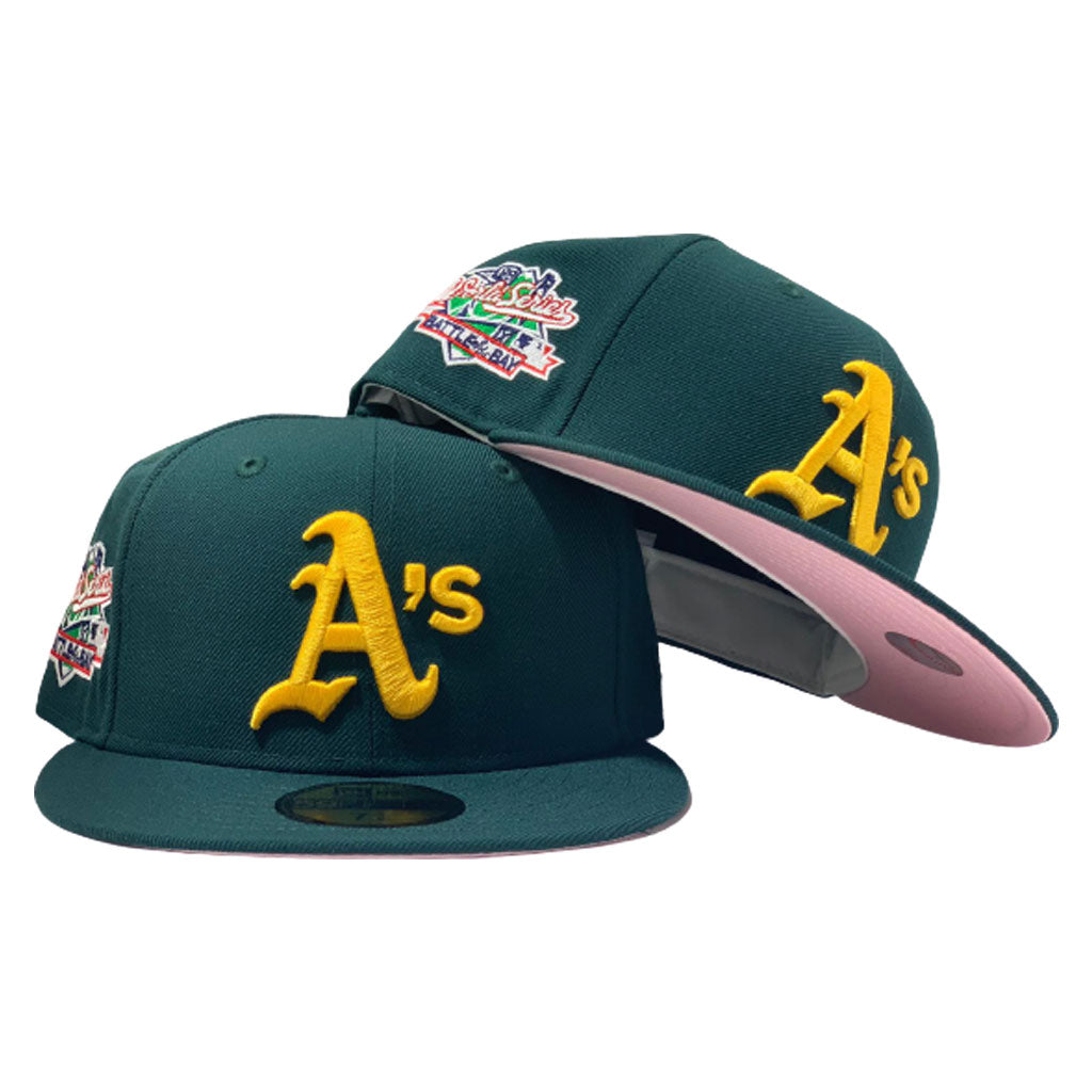 OAKLAND ATHLETICS 1989 BATTLE OF THE BAY WORLD SERIES PINK BRIM NEW ERA FITTED HAT