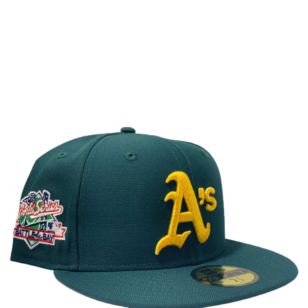 OAKLAND ATHLETICS 1989 BATTLE OF THE BAY WORLD SERIES PINK BRIM NEW ERA FITTED HAT