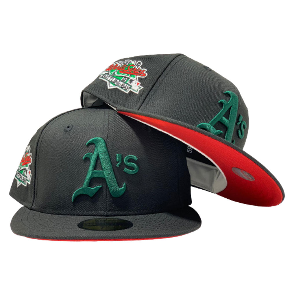 OAKLAND ATHLETICS 1989 WORLD SERIES BLACK RED BRIM NEW ERA FITTED HAT