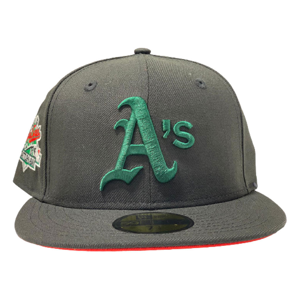 OAKLAND ATHLETICS 1989 WORLD SERIES BLACK RED BRIM NEW ERA FITTED HAT