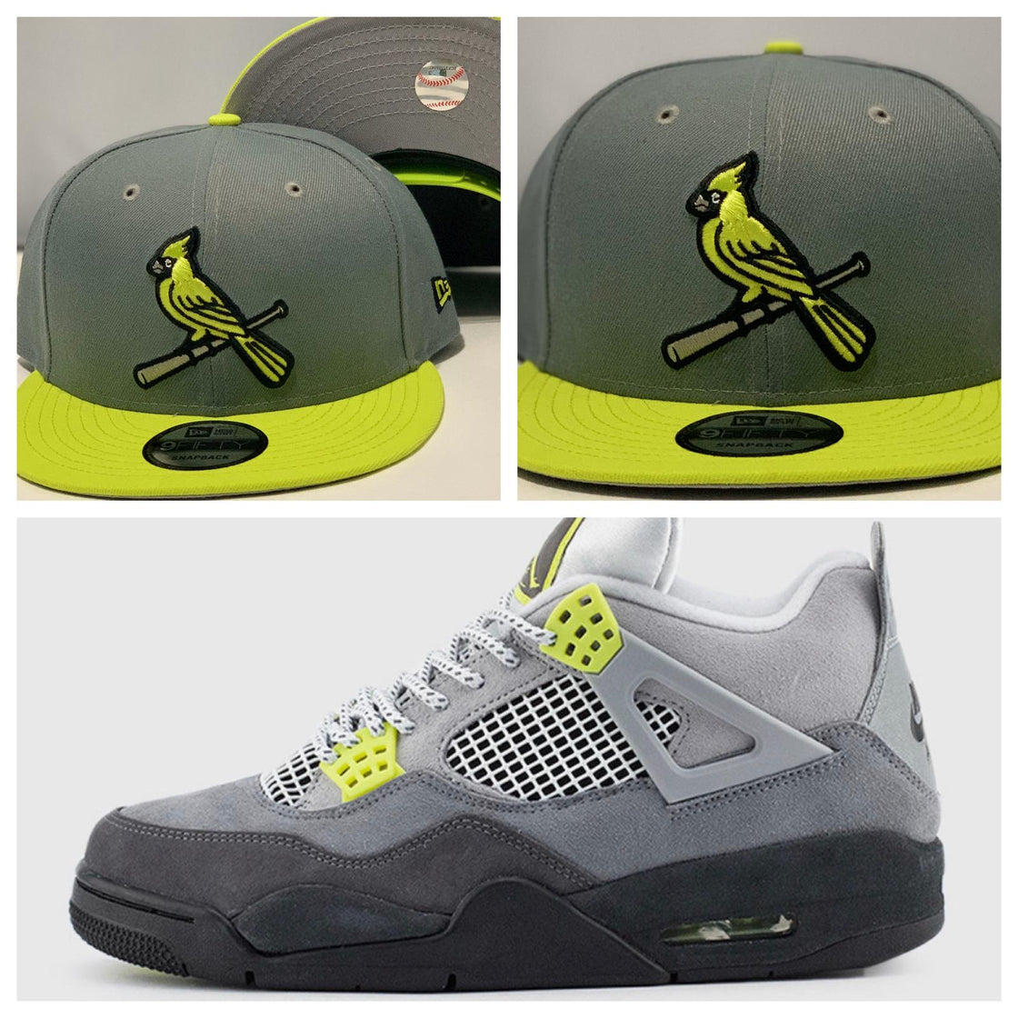 Perfect matching st. louis Cardinals snapback to match Jordan 4 Retro SE 95 Neon