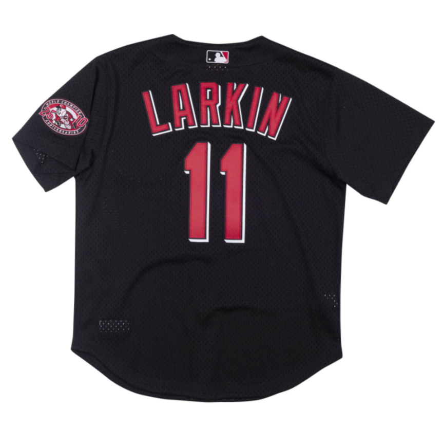 BARRY LARKIN CINCINNATI REDS MITCHELL & NESS BATTING PTACTICE JERSEY