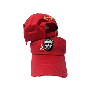 RED DISRESSED SMOKING ABE  DAD HAT
