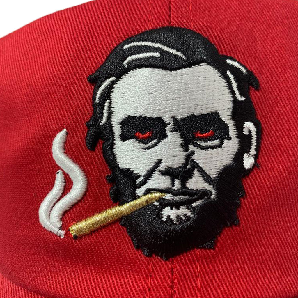 RED DISRESSED SMOKING ABE  DAD HAT