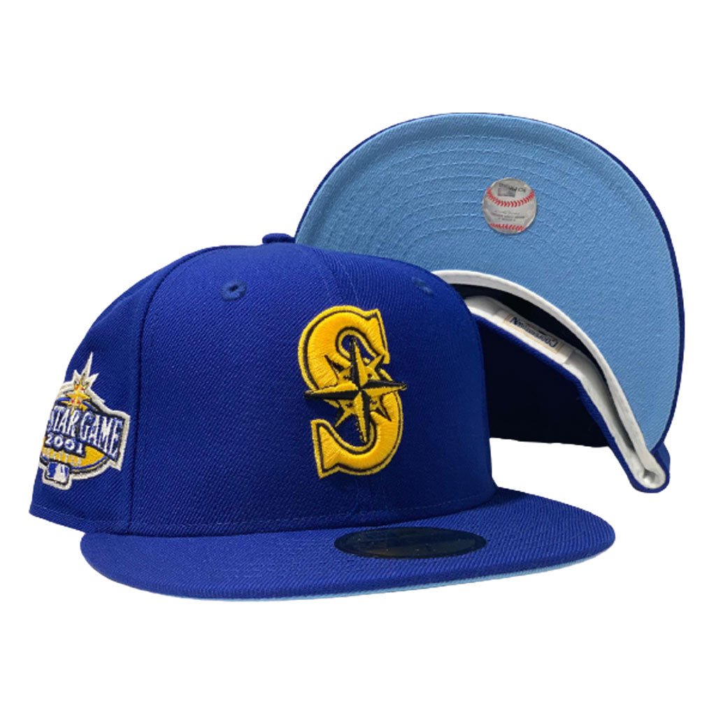 SEATTLE MARINERS 2001 ALL STAR GAME ROYAL BLUE CAP ICY BRIM UNDER VISOR NEW ERA FITTED CAP
