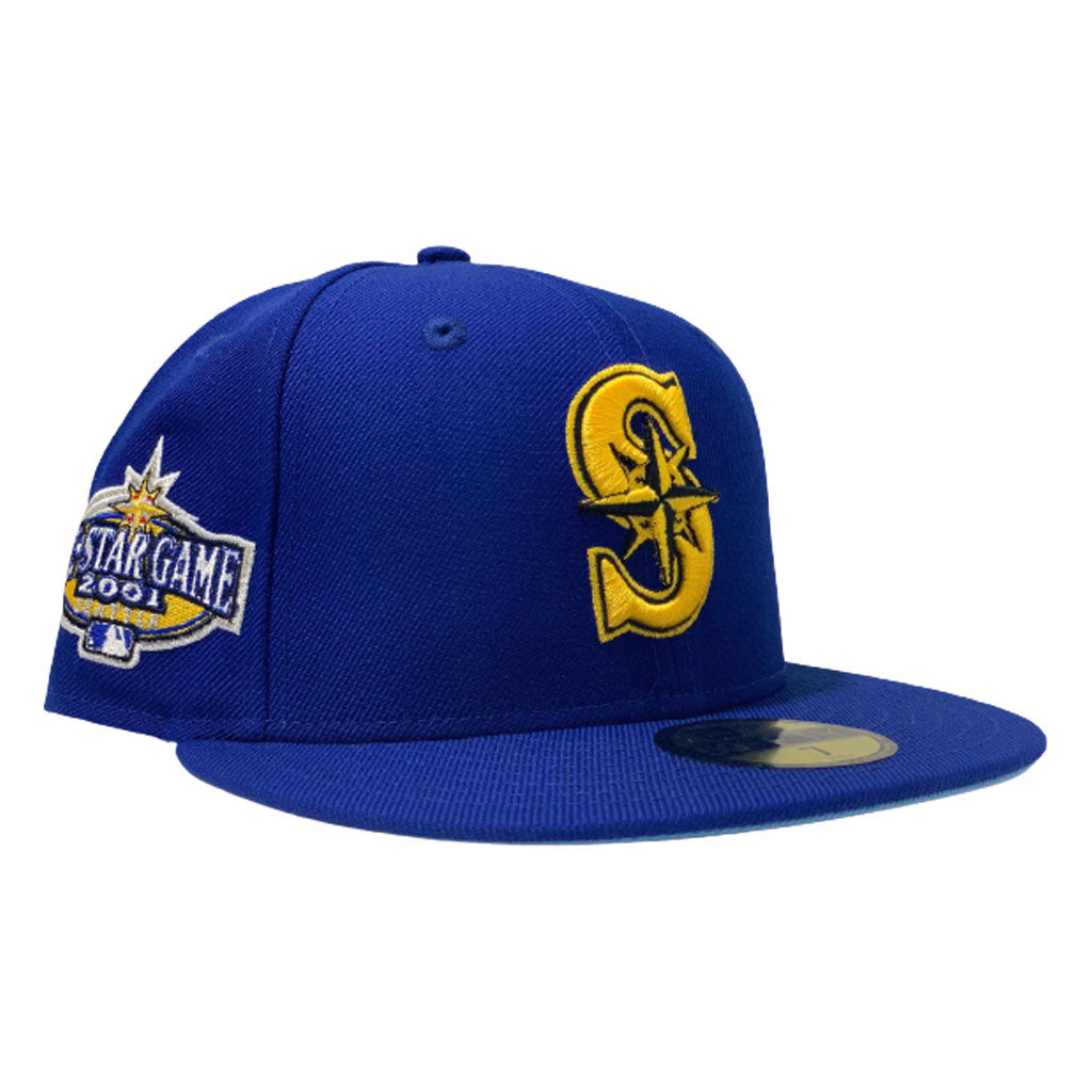 SEATTLE MARINERS 2001 ALL STAR GAME ROYAL BLUE CAP ICY BRIM UNDER VISOR NEW ERA FITTED CAP
