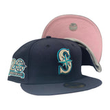 SEATTLE MARINERS 20TH ANNIVERSARY NAVY BLUE PINK BRIM NEW ERA FITTED HAT