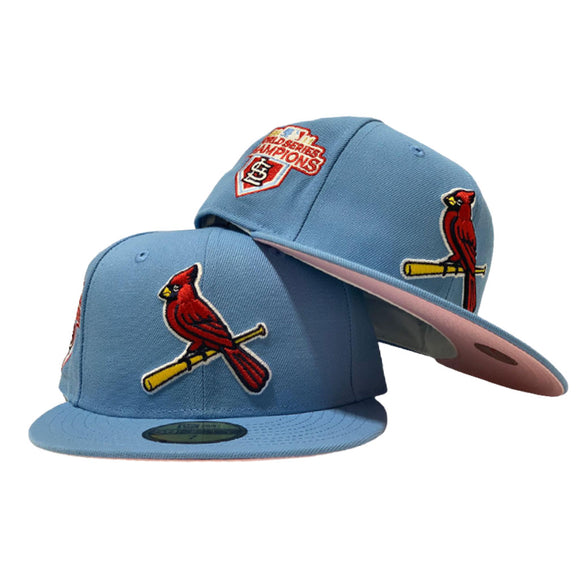 ST. LOUIS CARDINALS 2011 WORLD SERIES CHAMPIONS COTTON CANDY SKY BLUE PINK BRIM NEW ERA FITTED HAT