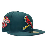 ST. LOUIS CARDINALS 2011 WORLD SERIES CHAMPIONS GREEN CAP PINK BRIM NEW ERA FITTED HAT