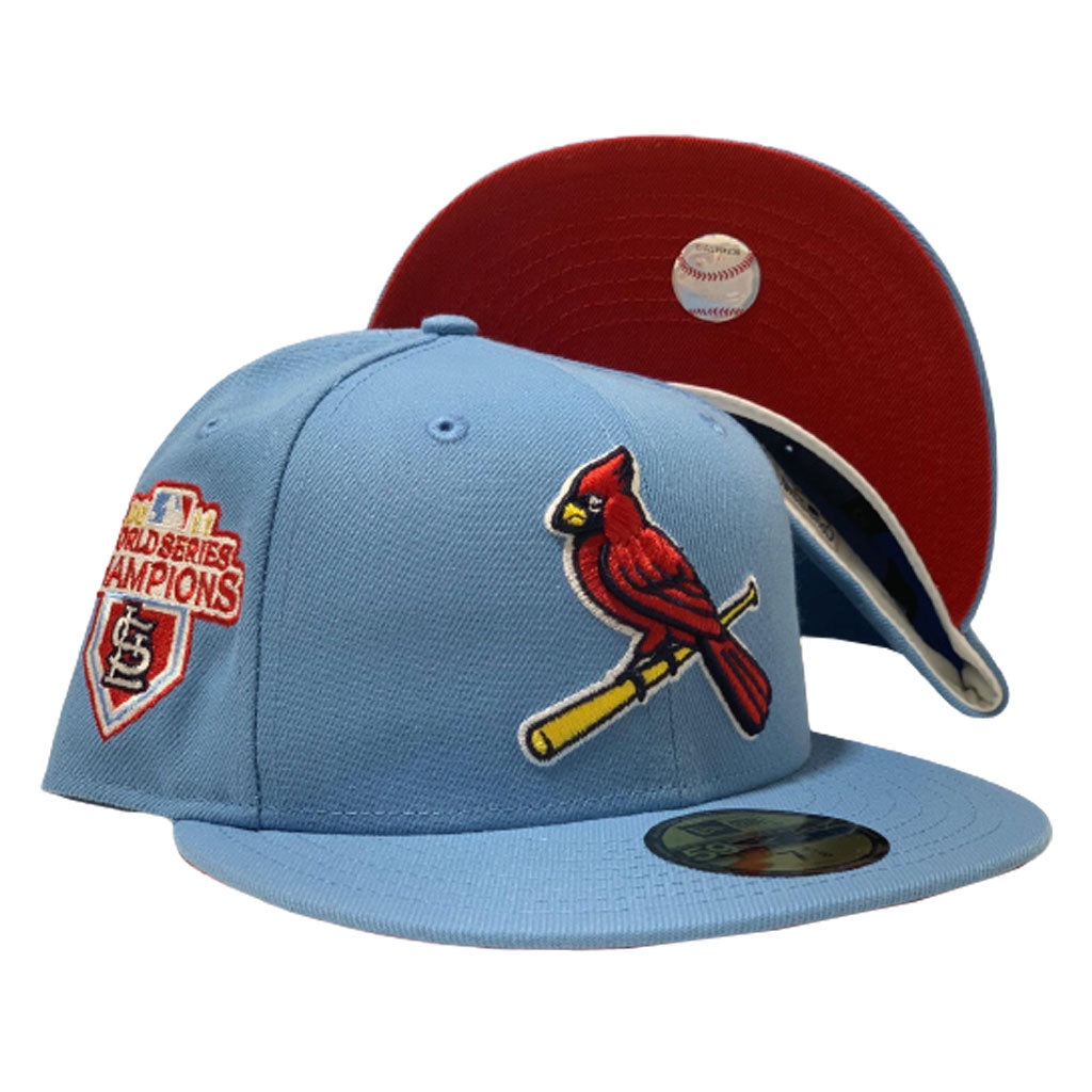 ST. LOUIS CARDINALS 2011 WORLD SERIES CHAMPIONS SKY BLUE CAP RED BRIM NEW ERA FITTED HAT