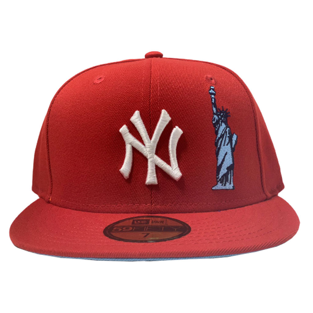 STATUE OF LIBERTY NEW YORK YANKEES RED ICY BRIM NEW ERA FITTED HAT