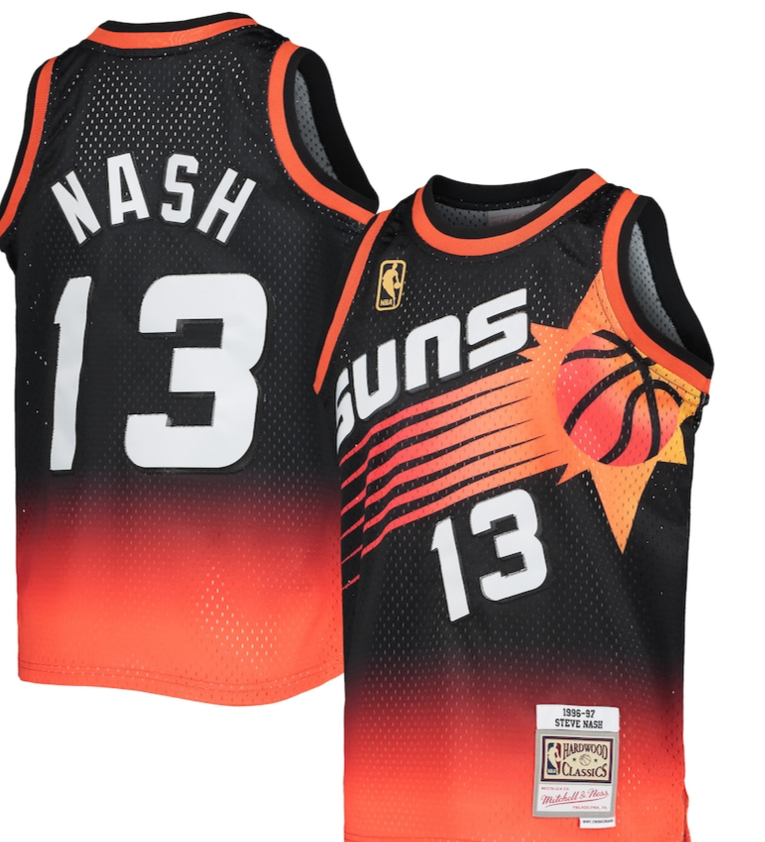 PHOENIX SUNS 1996 STEVE NASH FADEAWAY MBA MITCHELL & NESS SWINGMAN JERSEY
