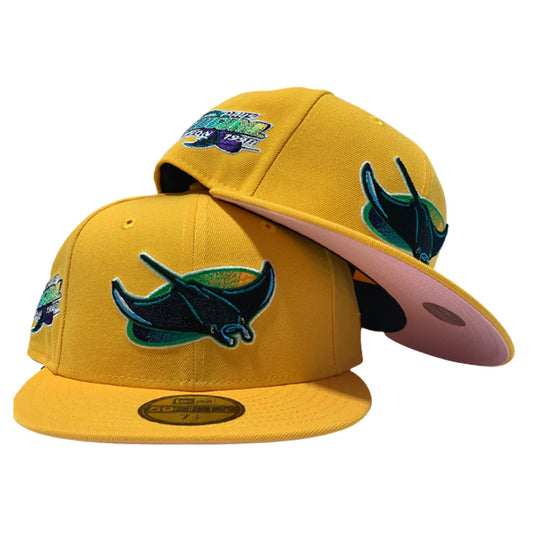 TAMPA BAY DEVIL RAYS INAUGURAL SEASON YELLOW CAP PINK BRIM NEW ERA FITTED HAT
