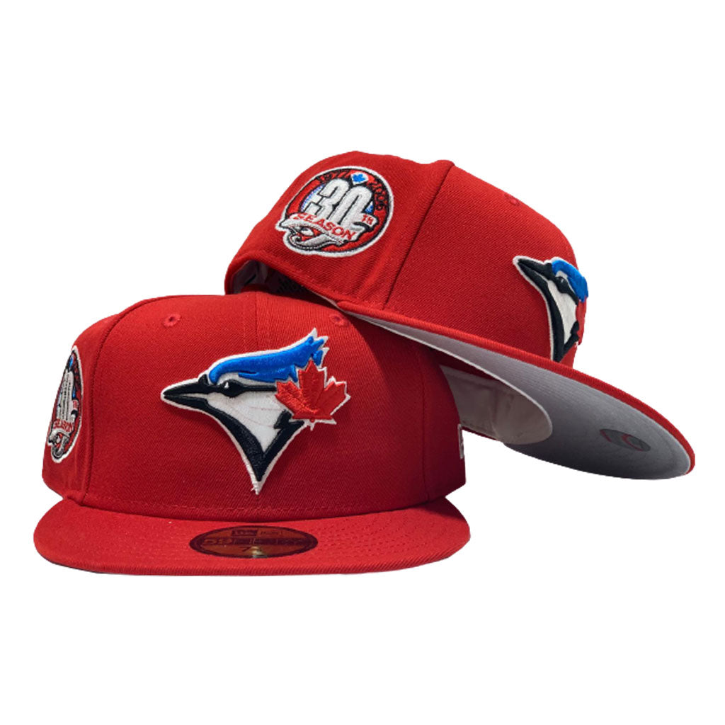 TORONTO BLUE JAYS 30TH SEASON RED GRAY BRIM NEW ERA FITTED HAT