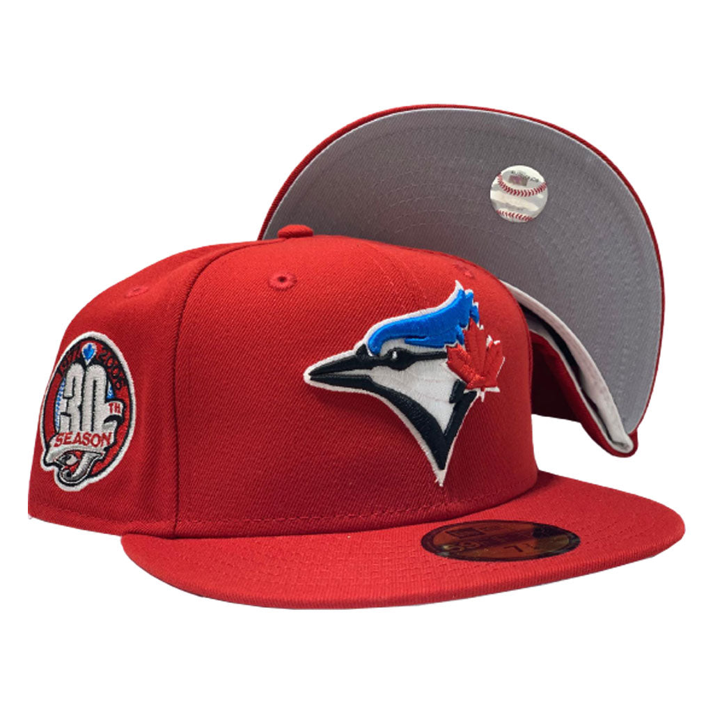 TORONTO BLUE JAYS 30TH SEASON RED GRAY BRIM NEW ERA FITTED HAT