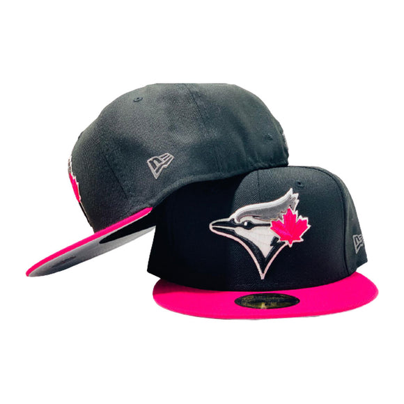 TORONTO BLUE JAYS BLACK CAP PINK VISOR NEW ERA FITTED